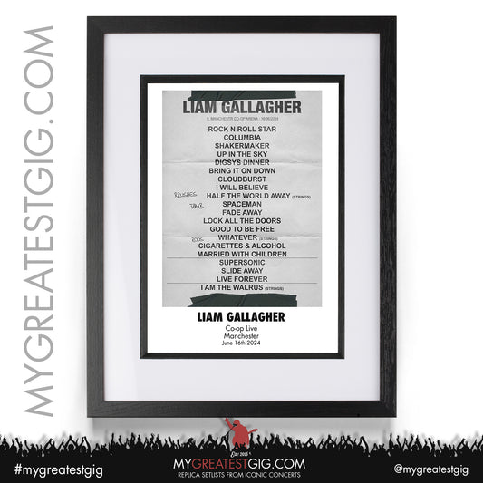 Liam Gallagher - Manchester - June 16th 2024 Replica Setlist Poster
