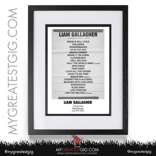 Liam Gallagher - Manchester - June 27th/28th 2024 Replica Setlist Poster