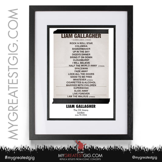 Liam Gallagher - O2 Arena - June 7th 2024 Replica Setlist Poster