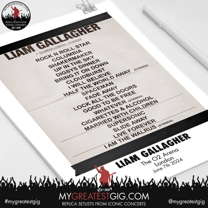 Liam Gallagher - O2 Arena - June 7th 2024 Replica Setlist Poster
