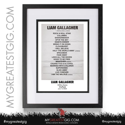 Liam Gallagher - Sheffield - June 1st 2024 Replica Setlist Poster