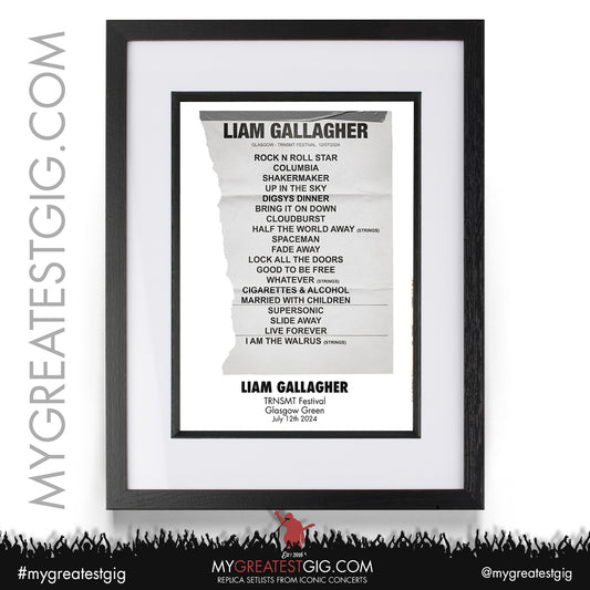 Liam Gallagher - TRNSMT Festival - July 12th 2024 Replica Setlist Poster