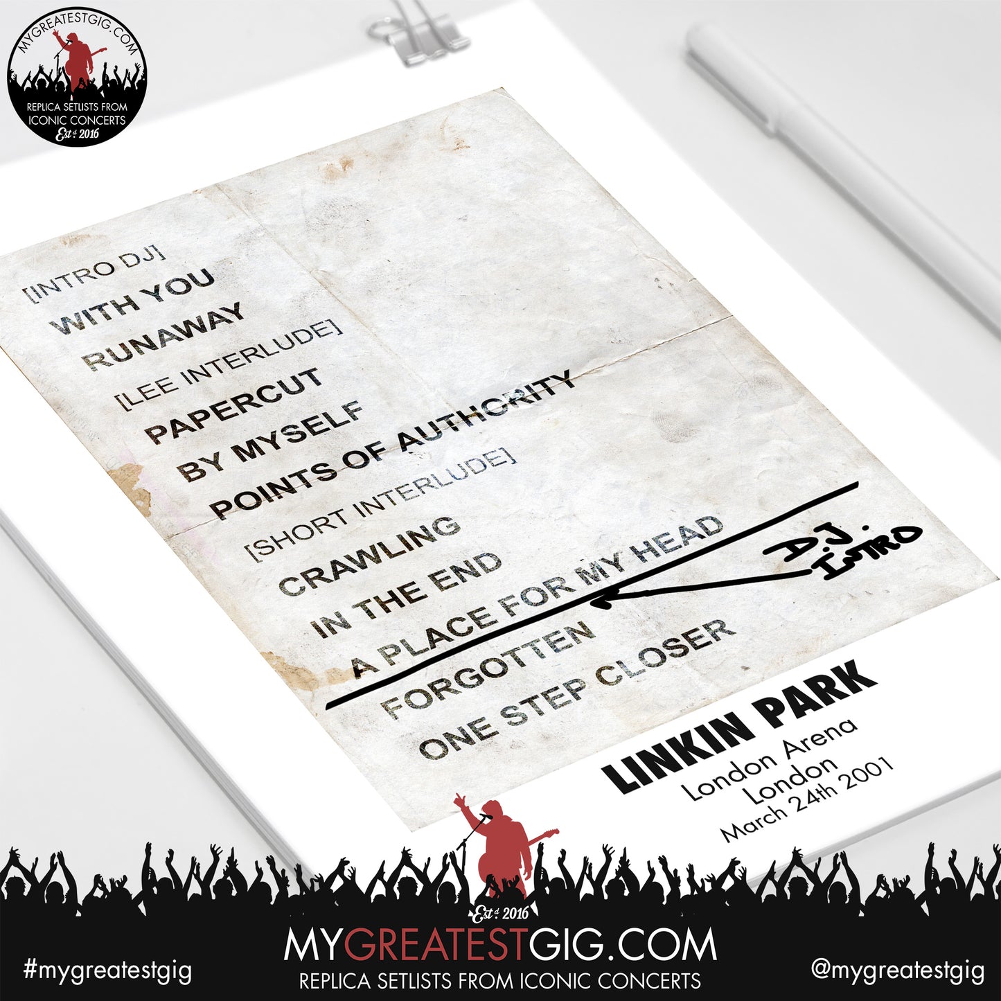 Linkin Park - London Arena - March 24th 2001 Replica Setlist Poster