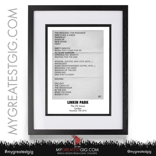 Linkin Park - London - November 10th 2010 Replica Setlist Poster