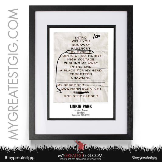 Linkin Park - London Arena - September 16th 2001 Replica Setlist Poster
