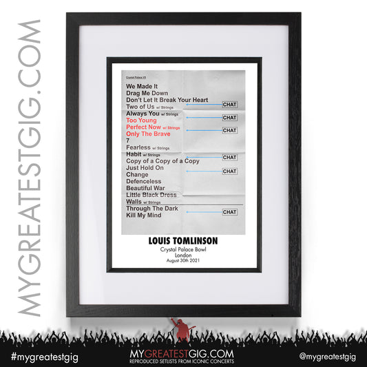 Louis Tomlinson - London - August 30th 2021 Recreated Setlist Poster