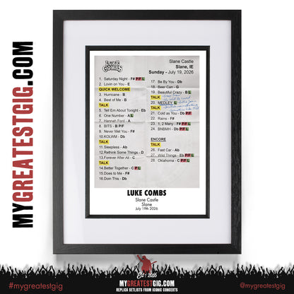 Luke Combs - My Kinda Saturday Night Tour 2026 - Replica Setlist Posters