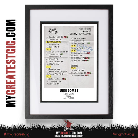 Luke Combs - My Kinda Saturday Night Tour 2026 - Replica Setlist Posters