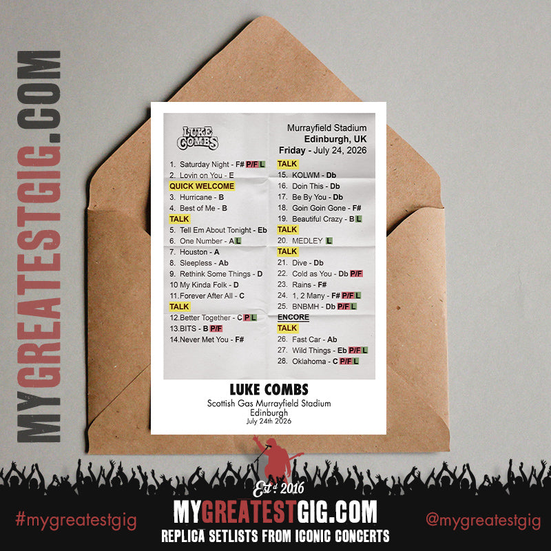 Luke Combs - My Kinda Saturday Night Tour 2026 - Replica Setlist Posters