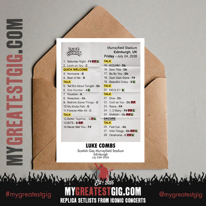 Luke Combs - My Kinda Saturday Night Tour 2026 - Replica Setlist Posters
