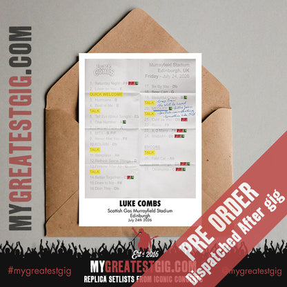 Luke Combs - My Kinda Saturday Night Tour 2026 - Replica Setlist Posters
