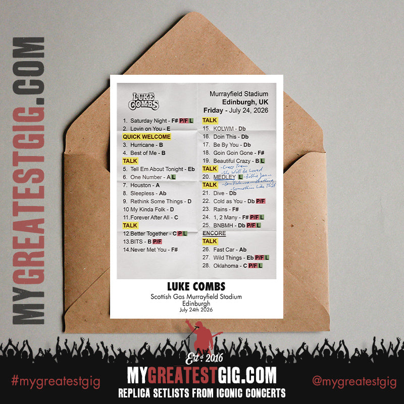Luke Combs - My Kinda Saturday Night Tour 2026 - Replica Setlist Posters