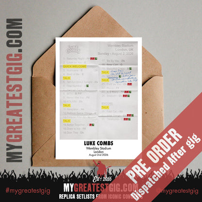 Luke Combs - My Kinda Saturday Night Tour 2026 - Replica Setlist Posters