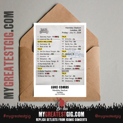Luke Combs - My Kinda Saturday Night Tour 2026 - Replica Setlist Posters