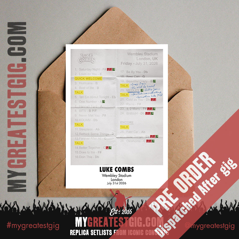 Luke Combs - My Kinda Saturday Night Tour 2026 - Replica Setlist Posters