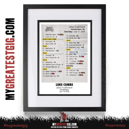 Luke Combs - My Kinda Saturday Night Tour 2026 - Replica Setlist Posters