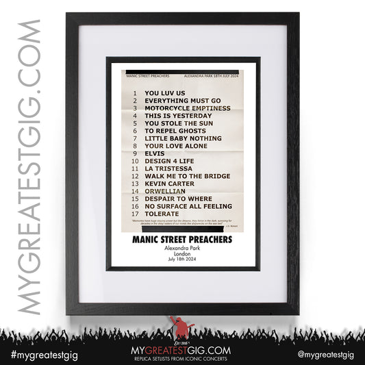 Manic Street Preachers - London - July 18th 2024 Replica Setlist Poster
