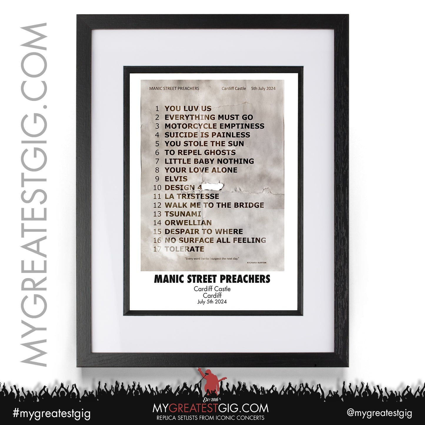Manic Street Preachers - Cardiff Castle - July 5th / 6th 2024 Replica Setlist Poster