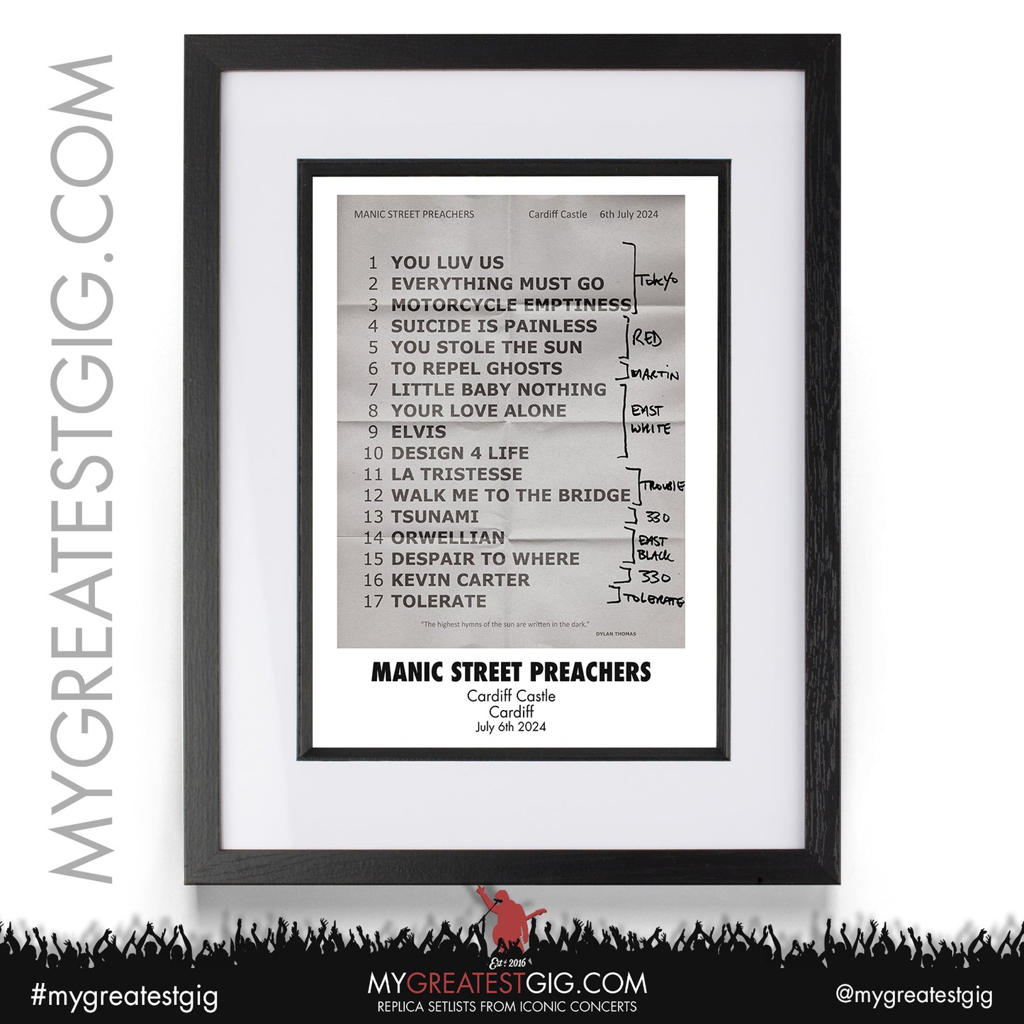 Manic Street Preachers - Cardiff Castle - July 5th / 6th 2024 Replica Setlist Poster