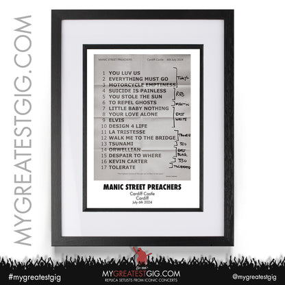Manic Street Preachers - Cardiff Castle - July 5th / 6th 2024 Replica Setlist Poster