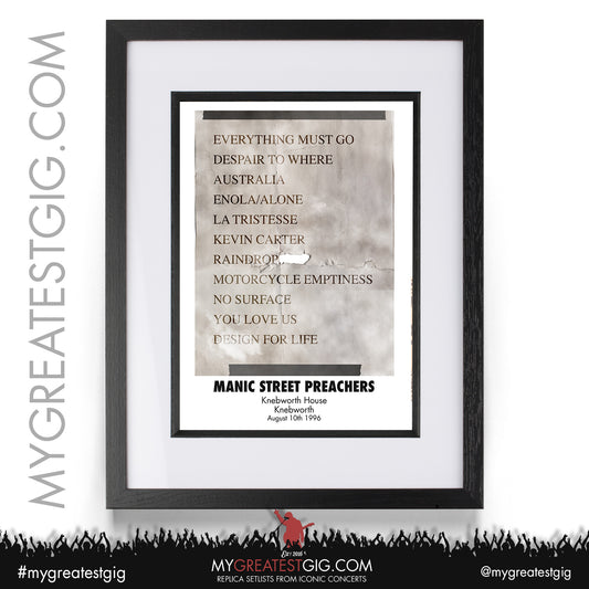 Manic Street Preachers - Knebworth - August 10th 1996 Replica Setlist Poster