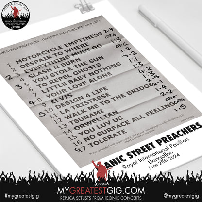 Manic Street Preachers - Llangollen - June 28th 2024 Replica Setlist Poster