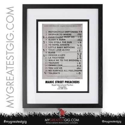 Manic Street Preachers - Llangollen - June 28th 2024 Replica Setlist Poster