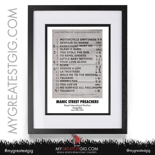 Manic Street Preachers - Llangollen - June 28th 2024 Replica Setlist Poster