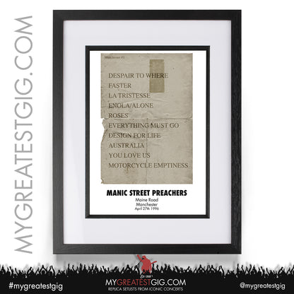 Oasis/Manics/Ocean Colour Scene - Manchester - Maine Road - Apr 27th/28th 1996 Replica Set List Posters
