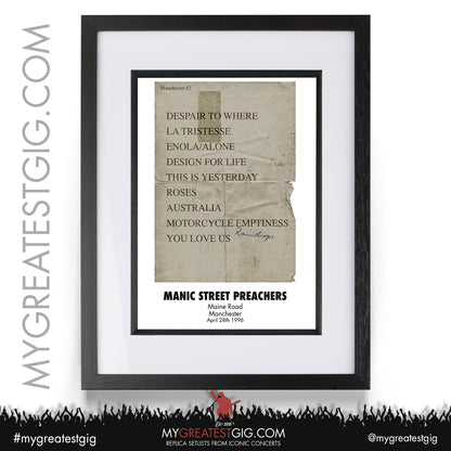 Oasis/Manics/Ocean Colour Scene - Manchester - Maine Road - Apr 27th/28th 1996 Replica Set List Posters