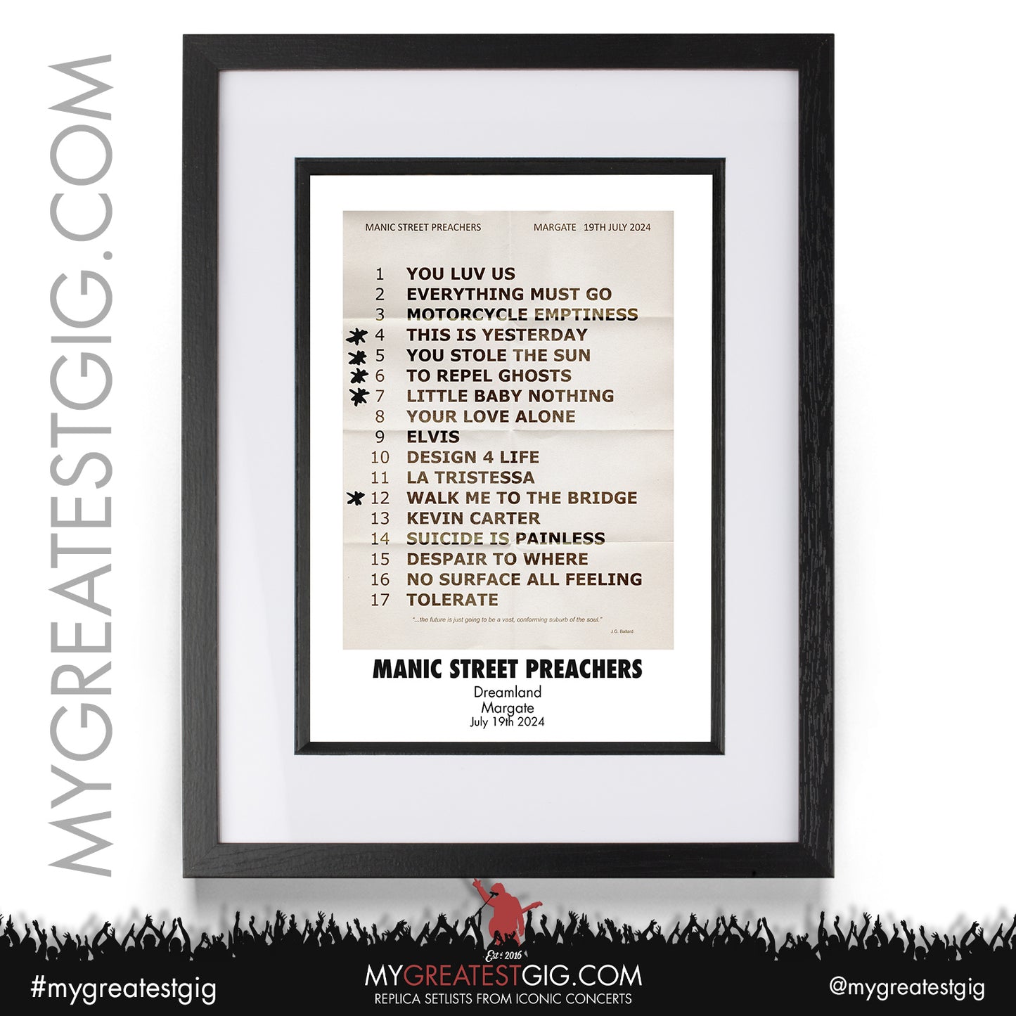 Manic Street Preachers - Margate - July 19th 2024 Replica Setlist Poster