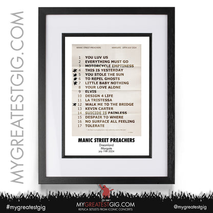 Manic Street Preachers - Margate - July 19th 2024 Replica Setlist Poster