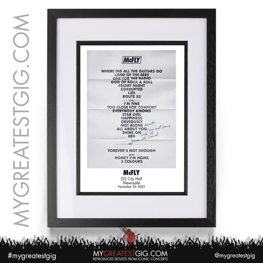 McFly - Newcastle - November 5th 2023 Recreated Setlist Poster