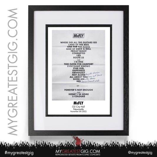McFly - Newcastle - November 6th 2023 Recreated Setlist Poster