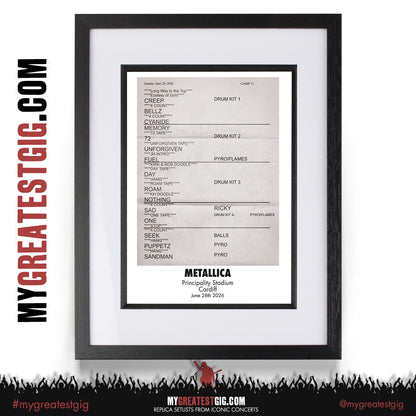 Metallica - M72 World Tour - 2026 Replica Setlist Posters