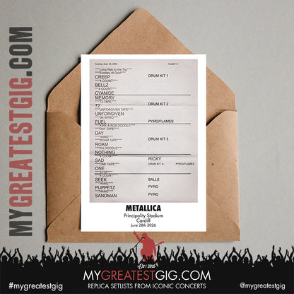 Metallica - M72 World Tour - 2026 Replica Setlist Posters