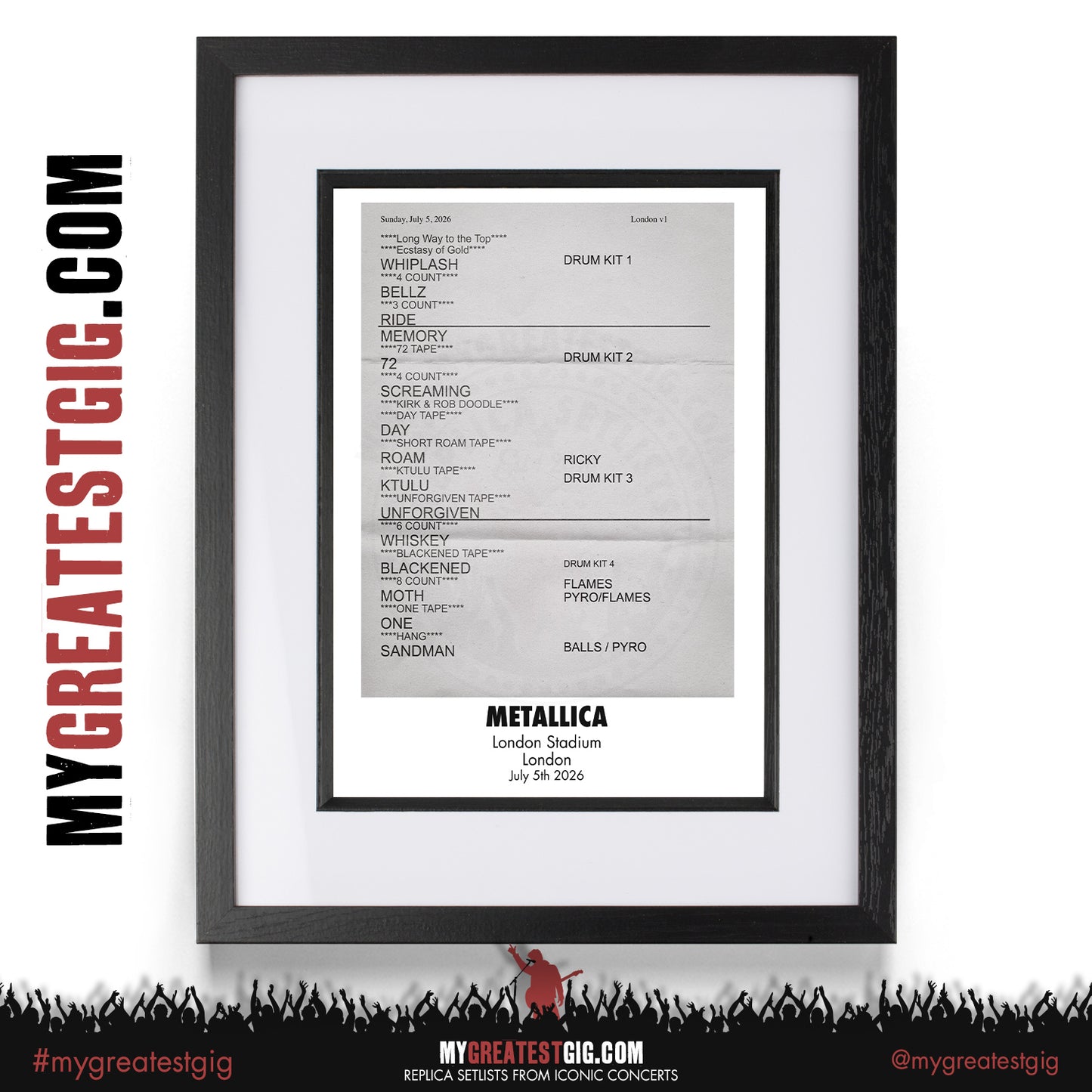 Metallica - M72 World Tour - 2026 Replica Setlist Posters
