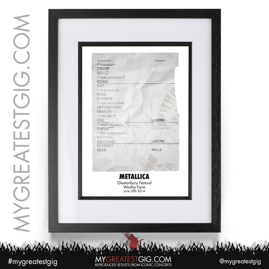 Metallica - Glastonbury Festival - June 28th 2014 Recreated Setlist Poster