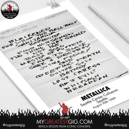 Metallica - Seattle - August 30th 1989 Replica Setlist Poster