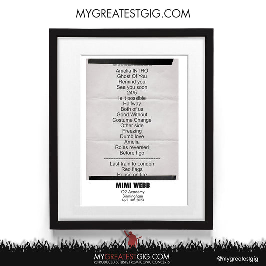 Mimi Webb - Birmingham - April 18th 2023 Recreated Setlist Poster