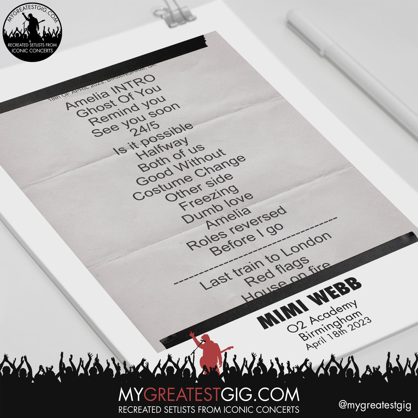 Mimi Webb - Birmingham - April 18th 2023 Recreated Setlist Poster