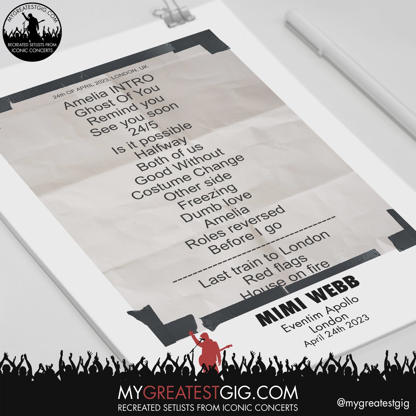 Mimi Webb - London - April 24th 2023 Recreated Setlist Poster