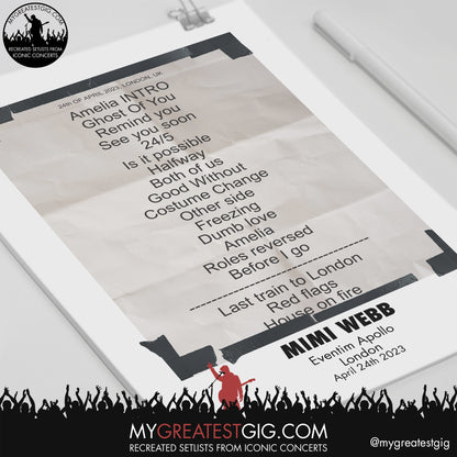 Mimi Webb - London - April 24th 2023 Recreated Setlist Poster