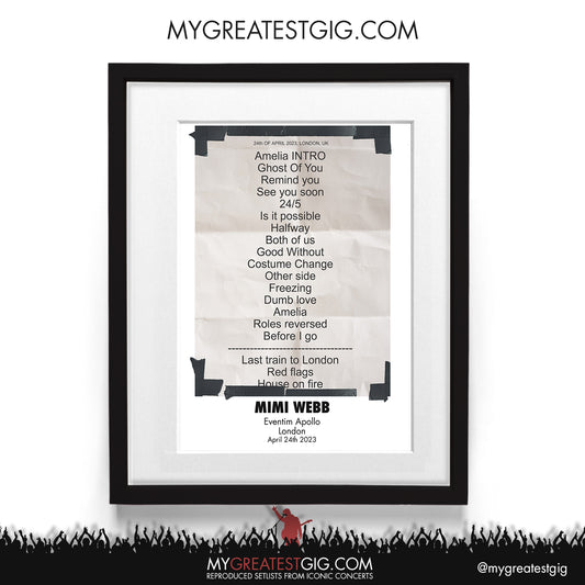 Mimi Webb - London - April 24th 2023 Recreated Setlist Poster