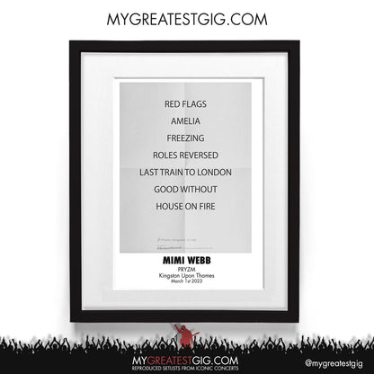 Mimi Webb - London - March 1st 2023 Recreated Setlist Poster