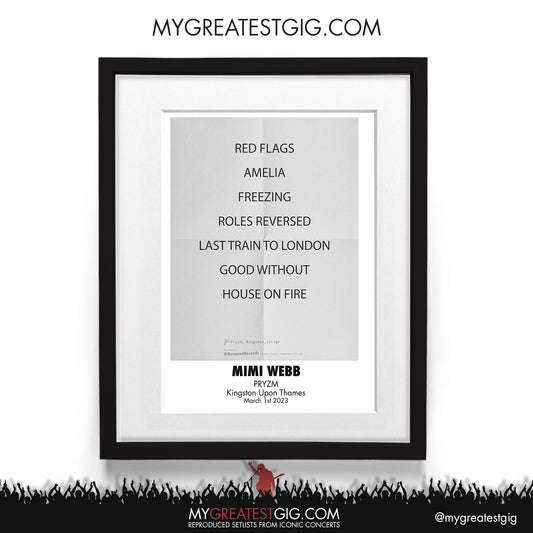 Mimi Webb - London - March 1st 2023 Recreated Setlist Poster