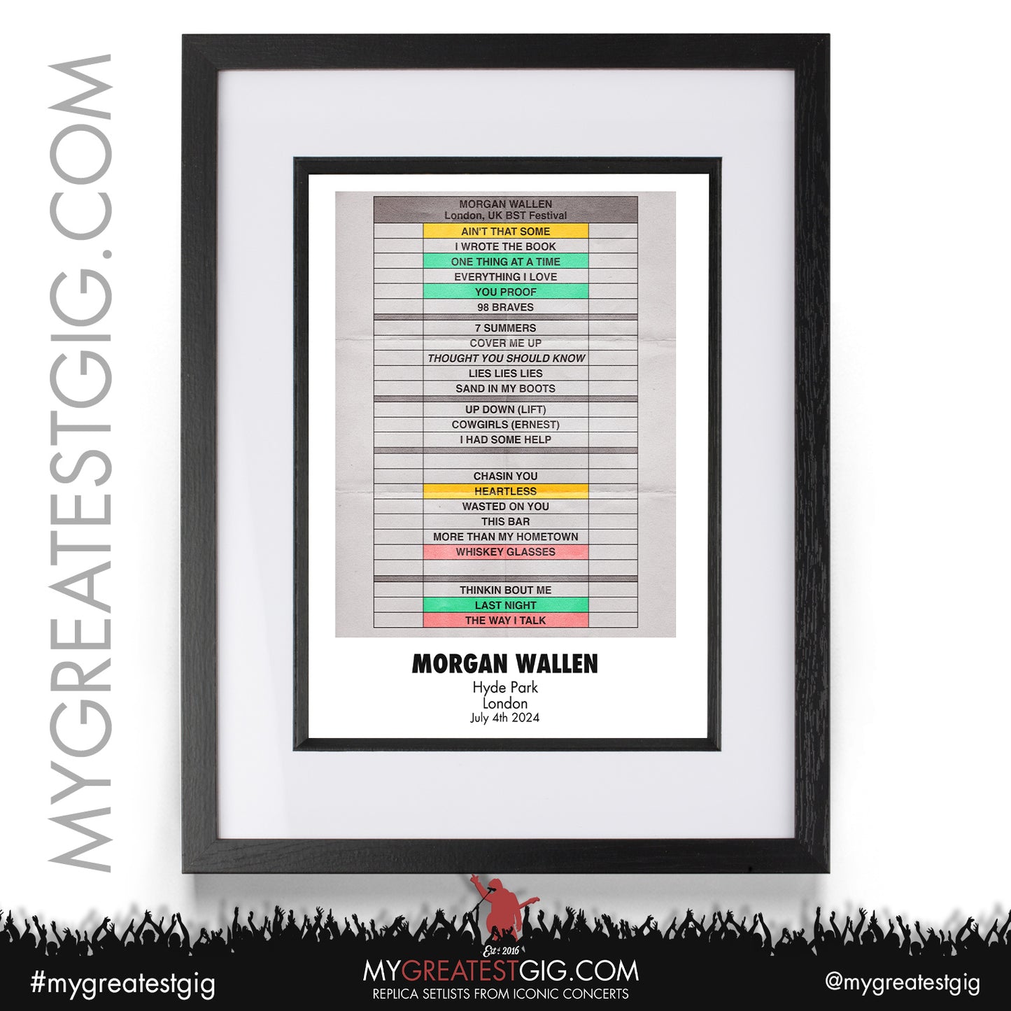 Morgan Wallen - London - July 4th 2024 Replica Setlist Poster