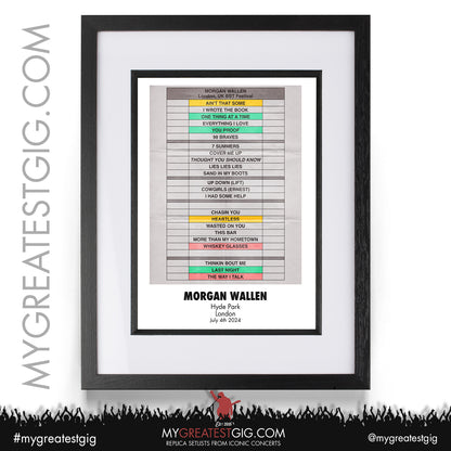 Morgan Wallen - London - July 4th 2024 Replica Setlist Poster