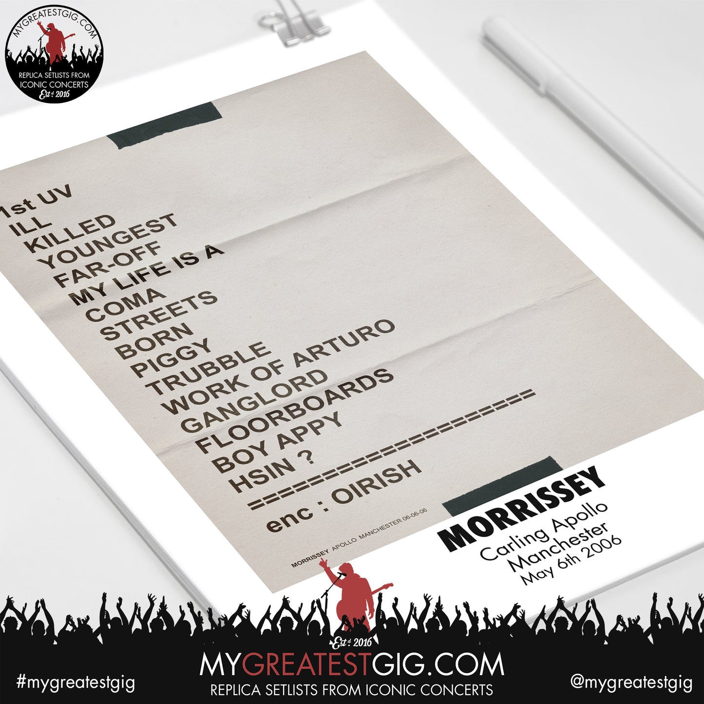 Morrissey - Manchester - May 6th 2006 Replica Setlist Poster