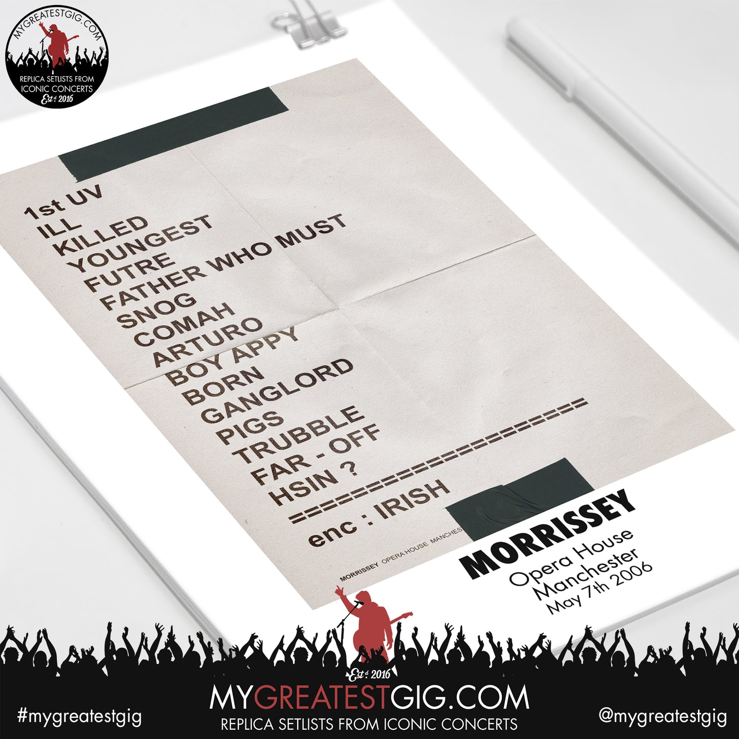 Morrissey - Manchester - May 7th 2006 Replica Setlist Poster
